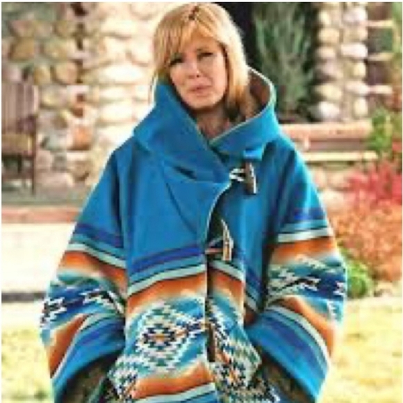 Beth Dutton Yellowstone XL turquoise Aztec southwestern jacket coat - Picture 2 of 16